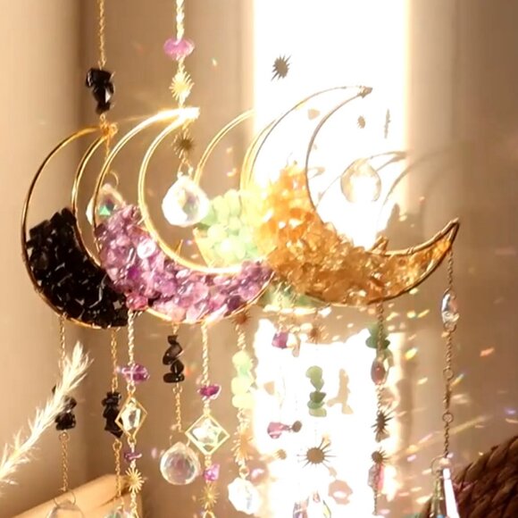 Beautiful Yellow Crystal Moon Suncatcher - Picture 3 of 3